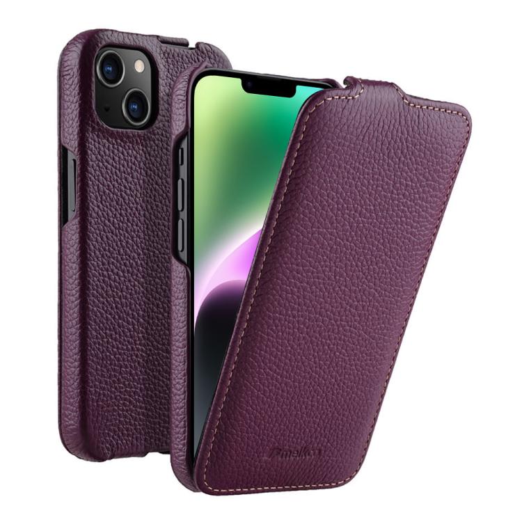 For iPhone 14 melkco Litchi Texture Vertical Flip Magnetic Genuine Leather Phone Case