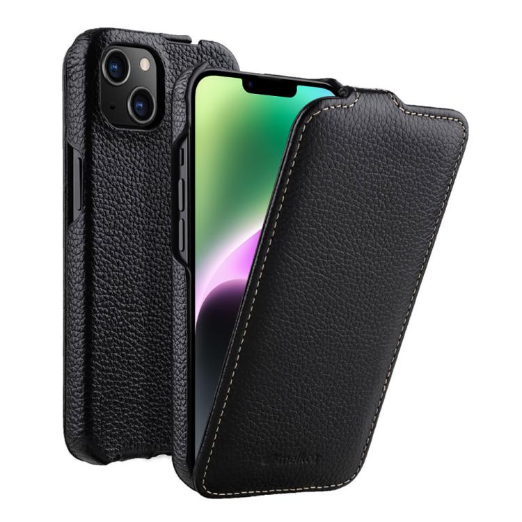 For iPhone 14 melkco Litchi Texture Vertical Flip Magnetic Genuine Leather Phone Case
