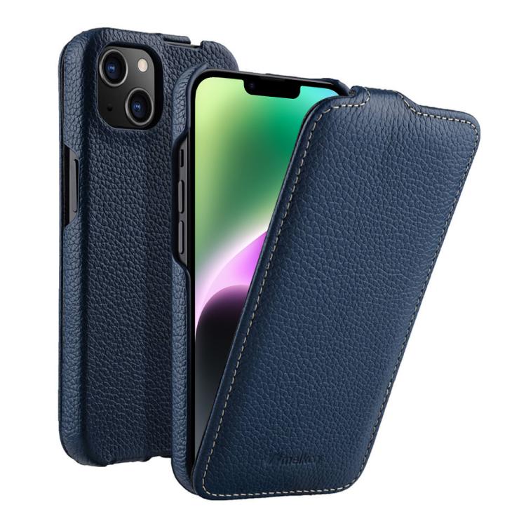 For iPhone 14 melkco Litchi Texture Vertical Flip Magnetic Genuine Leather Phone Case