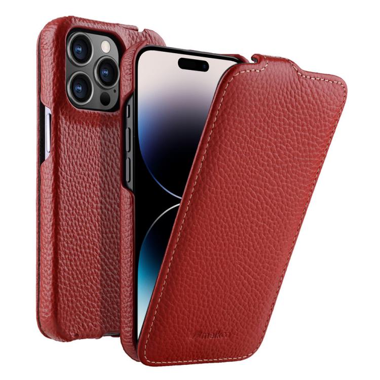 For iPhone 14 Pro melkco Litchi Texture Vertical Flip Magnetic Genuine Leather Phone Case