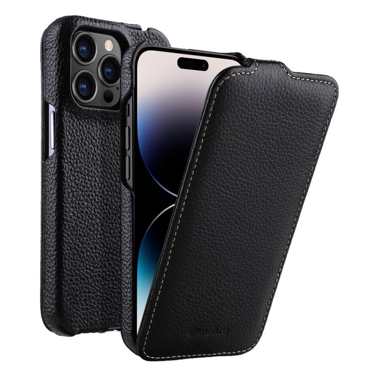 For iPhone 14 Pro Max melkco Litchi Texture Vertical Flip Magnetic Genuine Leather Phone Case