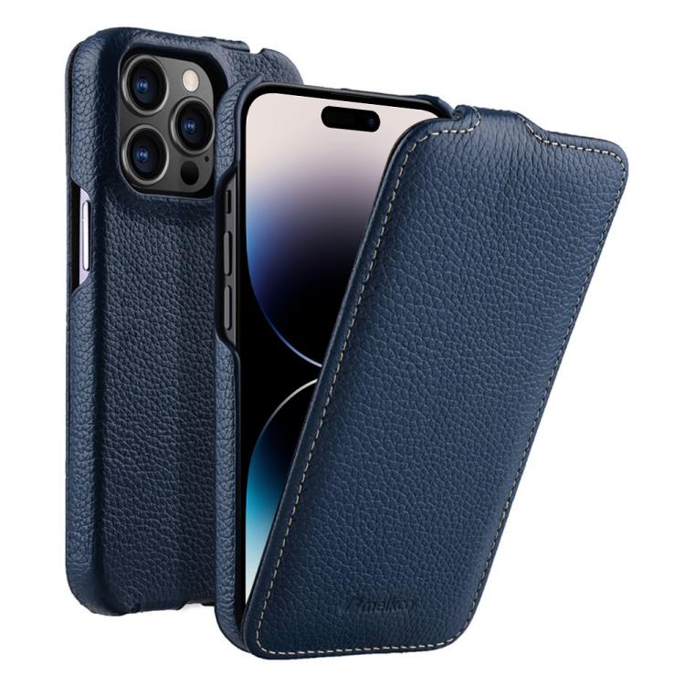 For iPhone 14 Pro Max melkco Litchi Texture Vertical Flip Magnetic Genuine Leather Phone Case