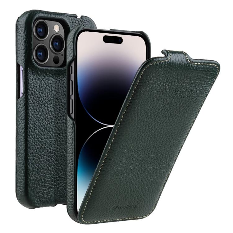 For iPhone 14 Pro Max melkco Litchi Texture Vertical Flip Magnetic Genuine Leather Phone Case