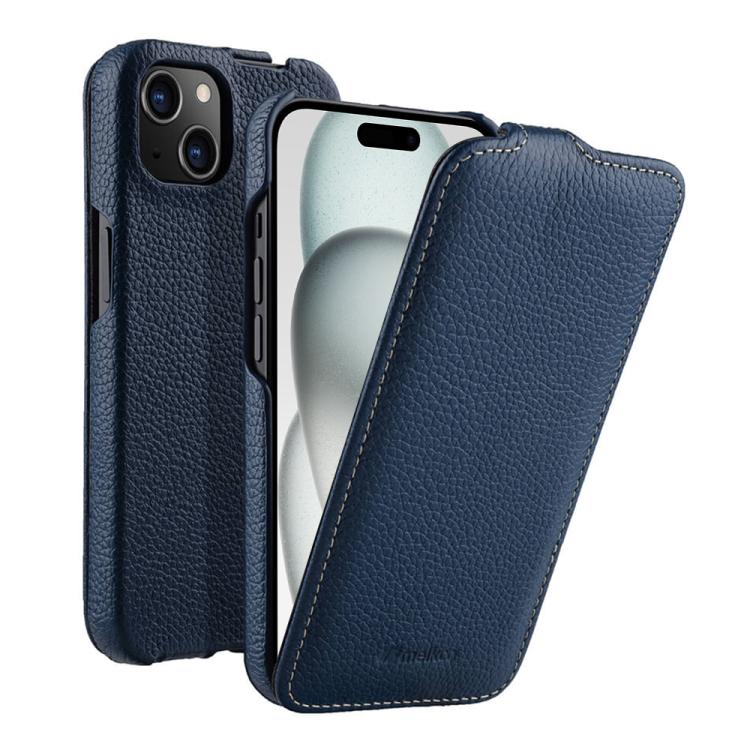For iPhone 15 melkco Litchi Texture Vertical Flip Magnetic Genuine Leather Phone Case