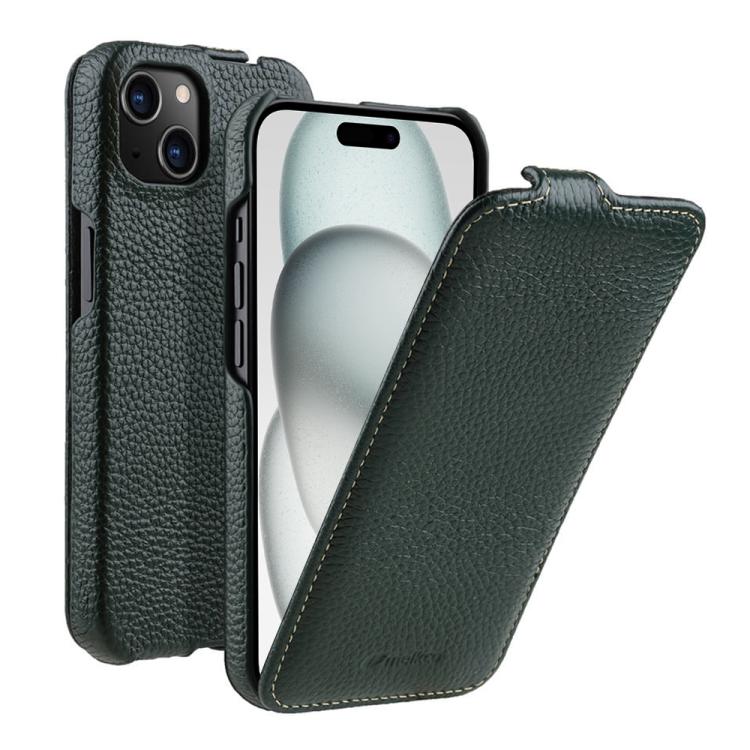 For iPhone 15 melkco Litchi Texture Vertical Flip Magnetic Genuine Leather Phone Case