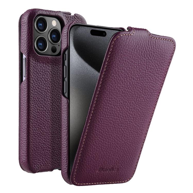 For iPhone 15 Pro melkco Litchi Texture Vertical Flip Magnetic Genuine Leather Phone Case