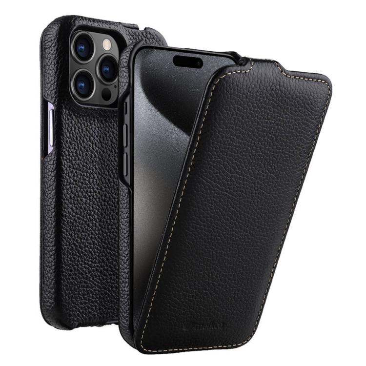 For iPhone 15 Pro melkco Litchi Texture Vertical Flip Magnetic Genuine Leather Phone Case
