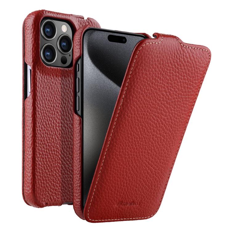 For iPhone 15 Pro melkco Litchi Texture Vertical Flip Magnetic Genuine Leather Phone Case