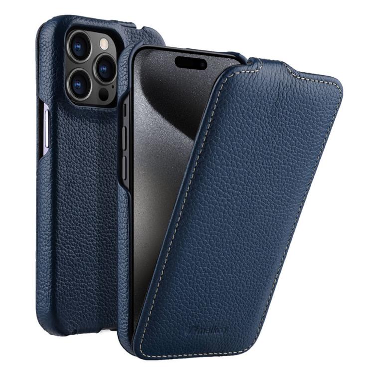For iPhone 15 Pro Max melkco Litchi Texture Vertical Flip Magnetic Genuine Leather Phone Case