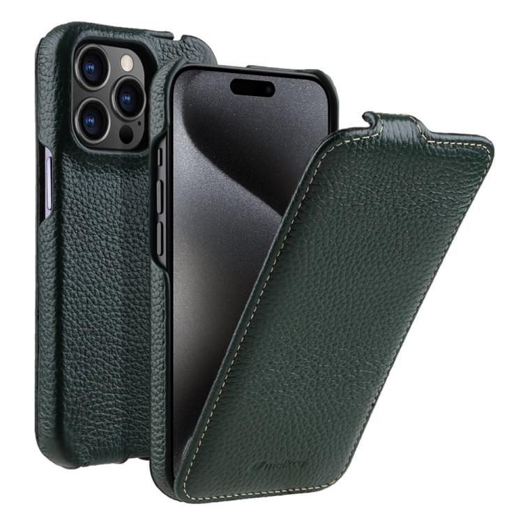 For iPhone 15 Pro Max melkco Litchi Texture Vertical Flip Magnetic Genuine Leather Phone Case