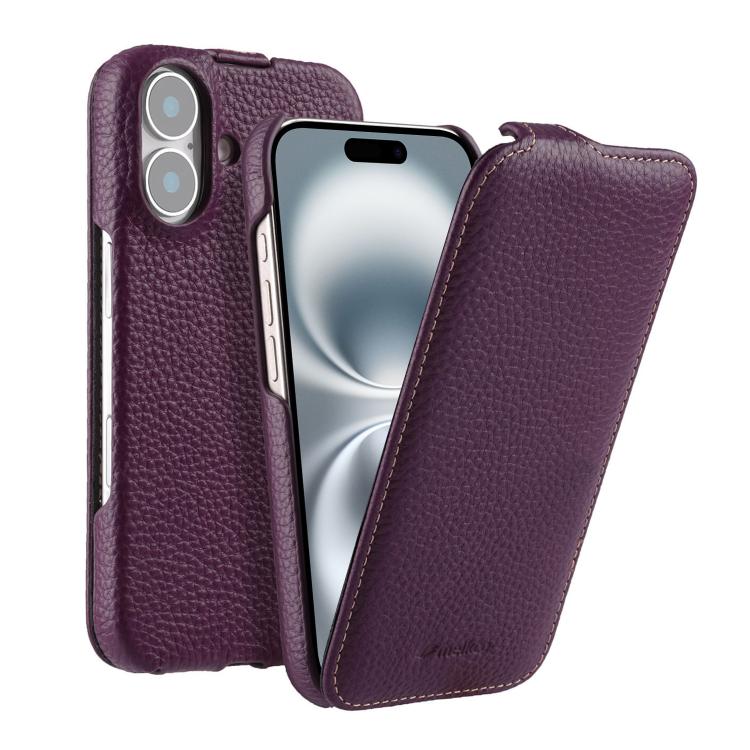 For iPhone 16 melkco Litchi Texture Vertical Flip Magnetic Genuine Leather Phone Case