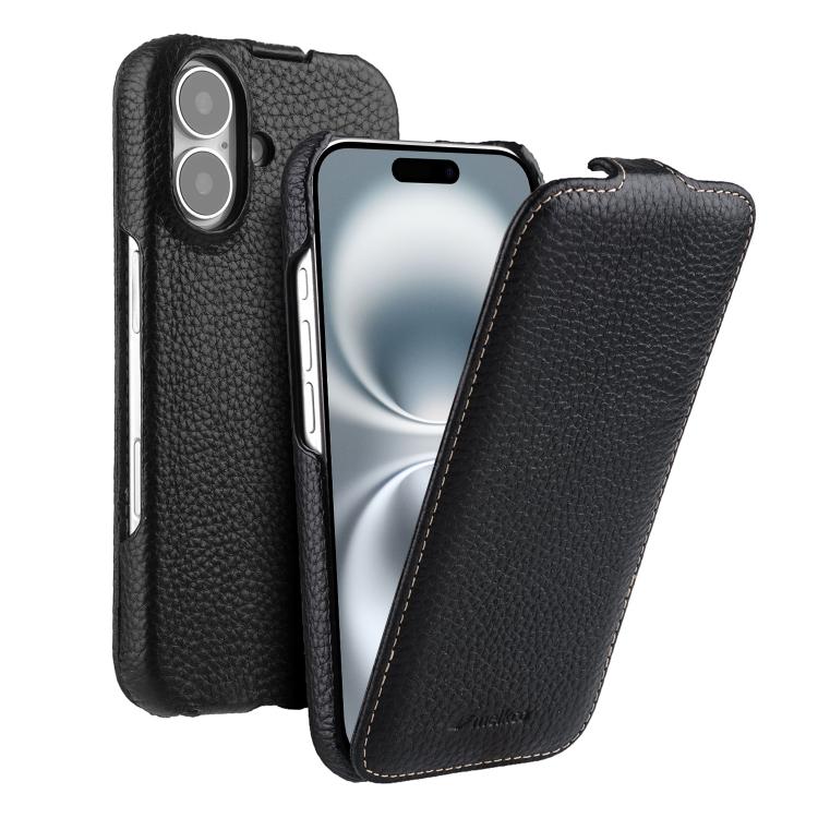 For iPhone 16 melkco Litchi Texture Vertical Flip Magnetic Genuine Leather Phone Case