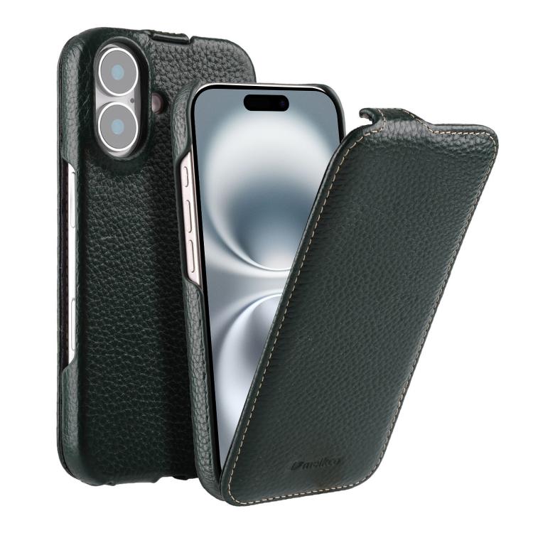 For iPhone 16 melkco Litchi Texture Vertical Flip Magnetic Genuine Leather Phone Case