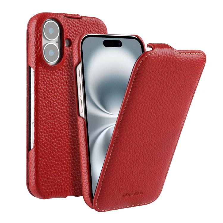 For iPhone 16 melkco Litchi Texture Vertical Flip Magnetic Genuine Leather Phone Case