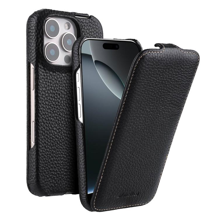 For iPhone 16 Pro melkco Litchi Texture Vertical Flip Magnetic Genuine Leather Phone Case