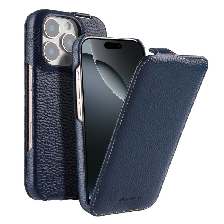 For iPhone 16 Pro melkco Litchi Texture Vertical Flip Magnetic Genuine Leather Phone Case