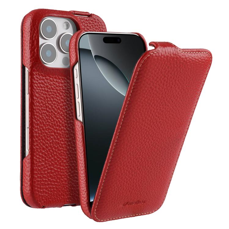 For iPhone 16 Pro melkco Litchi Texture Vertical Flip Magnetic Genuine Leather Phone Case