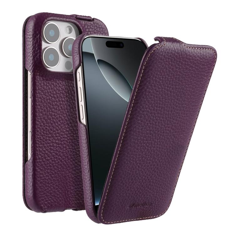 For iPhone 16 Pro Max melkco Litchi Texture Vertical Flip Magnetic Genuine Leather Phone Case