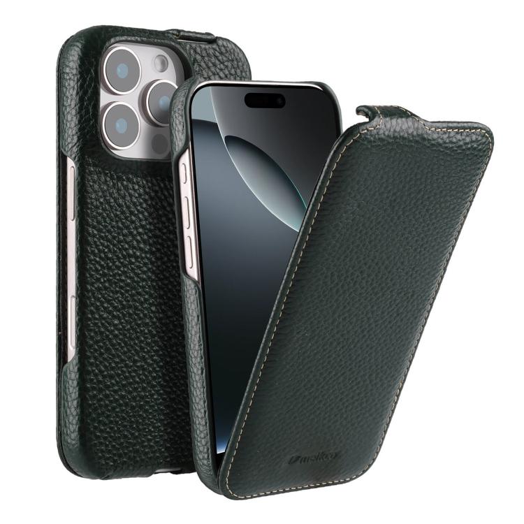 For iPhone 16 Pro Max melkco Litchi Texture Vertical Flip Magnetic Genuine Leather Phone Case
