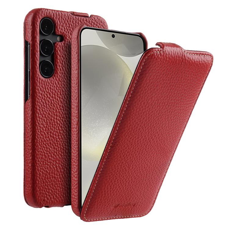 For Samsung Galaxy S24 5G melkco Litchi Texture Vertical Flip Magnetic Genuine Leather Phone Case