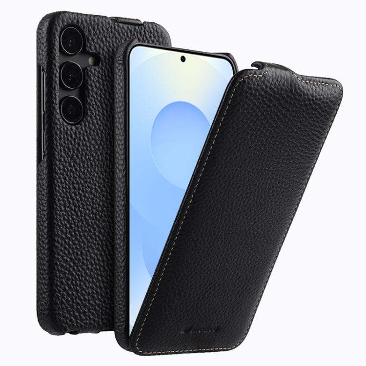 For Samsung Galaxy S25 5G melkco Litchi Texture Vertical Flip Magnetic Genuine Leather Phone Case