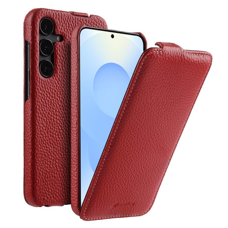 For Samsung Galaxy S25 5G melkco Litchi Texture Vertical Flip Magnetic Genuine Leather Phone Case