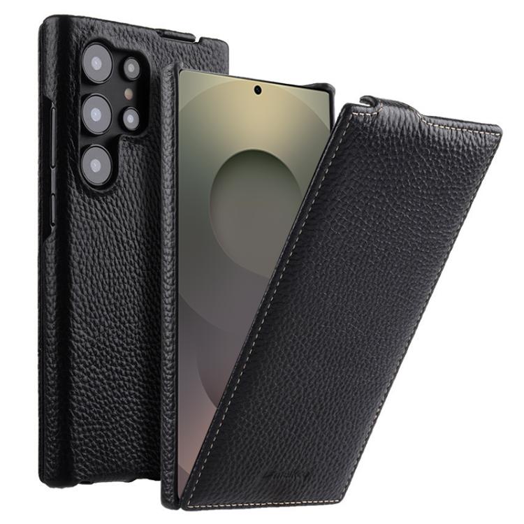 For Samsung Galaxy S25 Ultra 5G melkco Litchi Texture Vertical Flip Magnetic Genuine Leather Phone Case