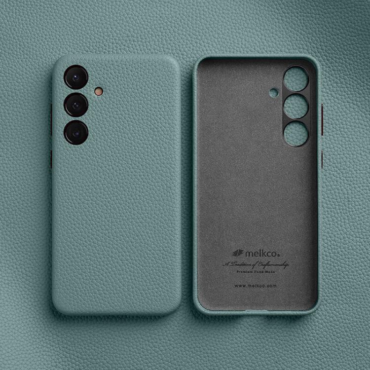For Samsung Galaxy S24 5G melkco Litchi Texture Genuine Leather Phone Case with Metal Lens Frame