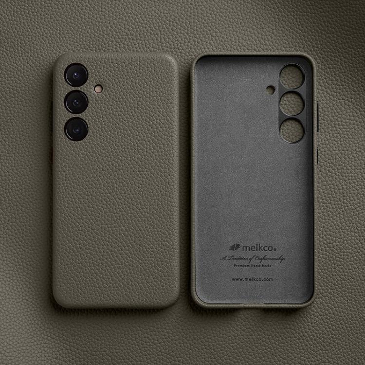 For Samsung Galaxy S24 5G melkco Litchi Texture Genuine Leather Phone Case with Metal Lens Frame