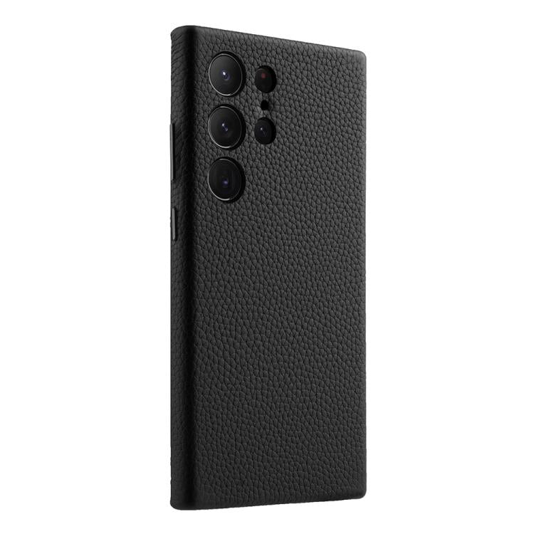 For Samsung Galaxy S24 Ultra 5G melkco Litchi Texture Genuine Leather Phone Case with Metal Lens Frame