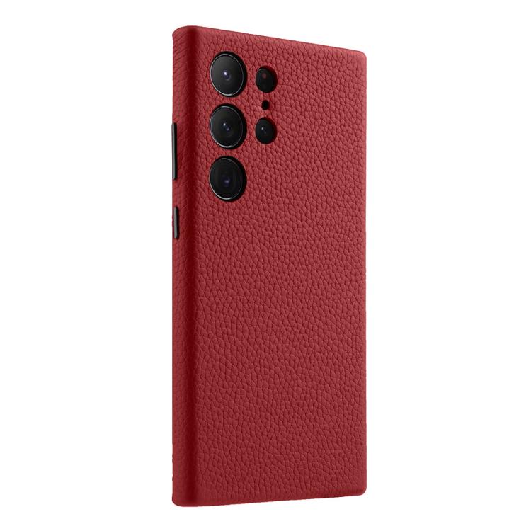 For Samsung Galaxy S24 Ultra 5G melkco Litchi Texture Genuine Leather Phone Case with Metal Lens Frame