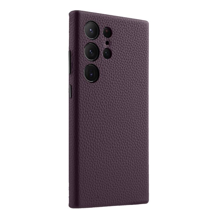 For Samsung Galaxy S24 Ultra 5G melkco Litchi Texture Genuine Leather Phone Case with Metal Lens Frame