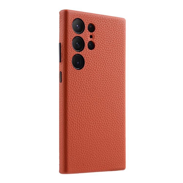For Samsung Galaxy S24 Ultra 5G melkco Litchi Texture Genuine Leather Phone Case with Metal Lens Frame