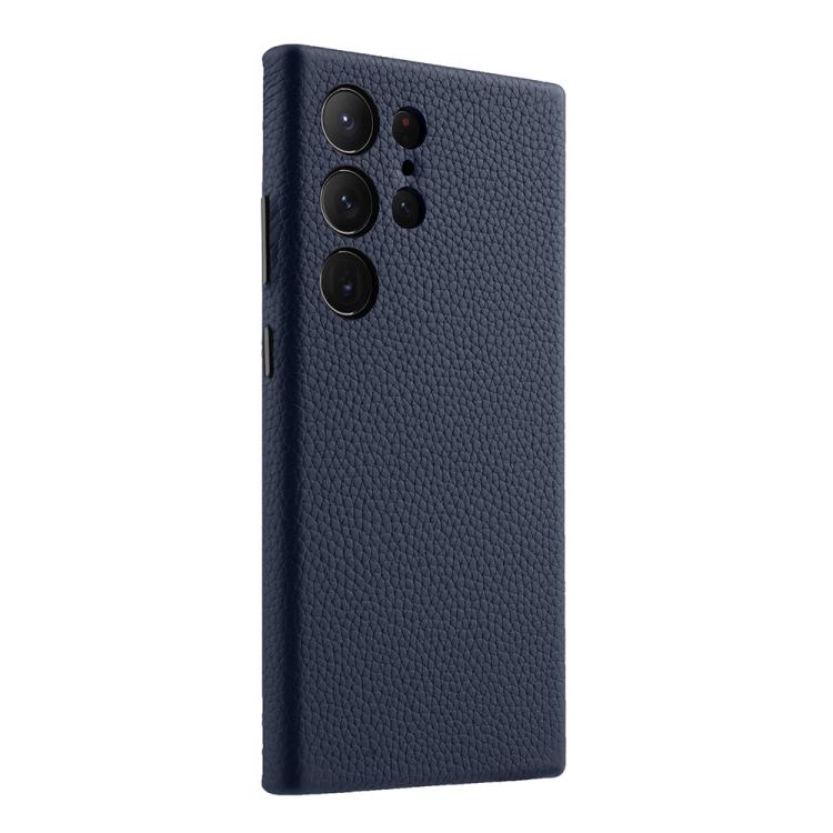 For Samsung Galaxy S24 Ultra 5G melkco Litchi Texture Genuine Leather Phone Case with Metal Lens Frame
