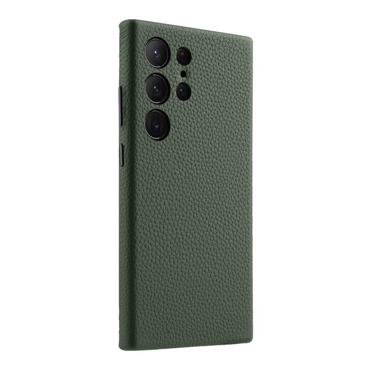 For Samsung Galaxy S24 Ultra 5G melkco Litchi Texture Genuine Leather Phone Case with Metal Lens Frame