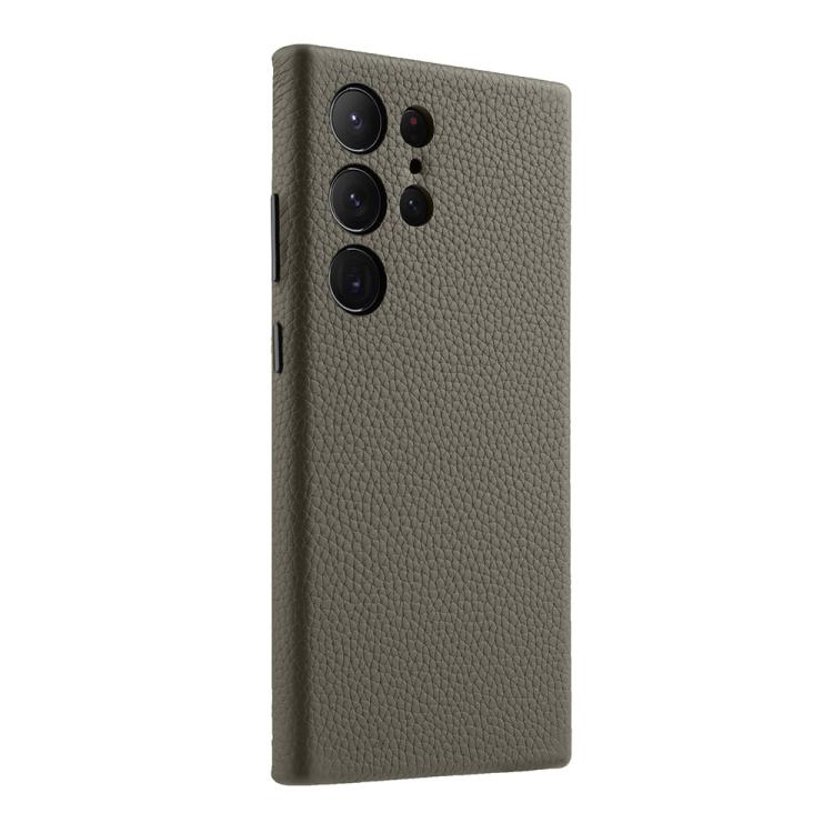 For Samsung Galaxy S24 Ultra 5G melkco Litchi Texture Genuine Leather Phone Case with Metal Lens Frame