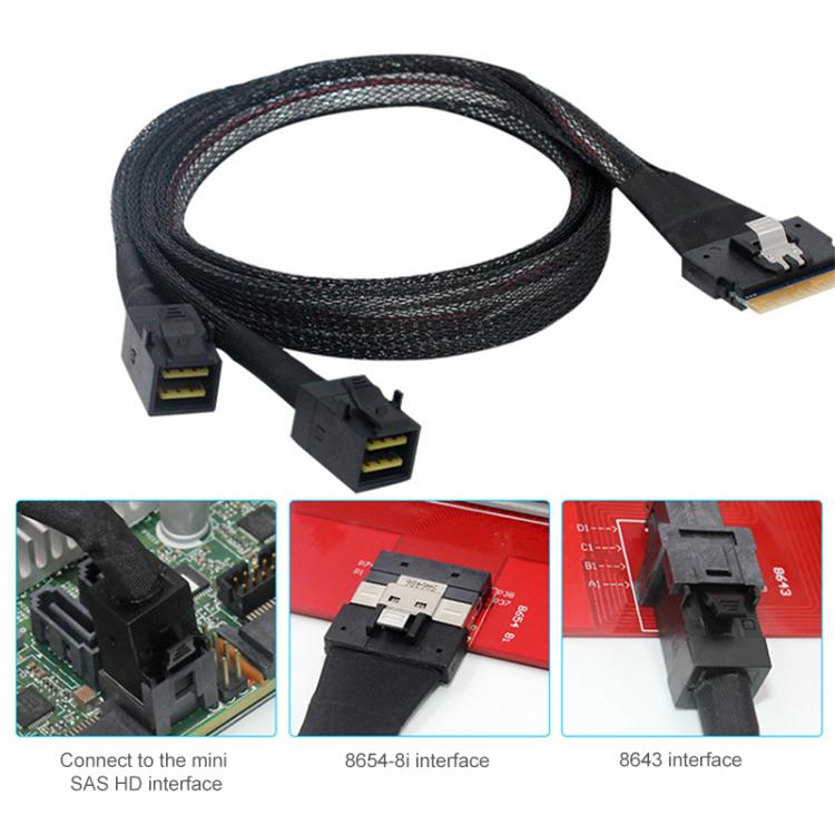 WG173 SFF-86548X to 2 x SFF-86434X High-speed SlimSAS Connection Cable, Length:0.8m