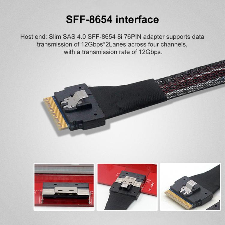 WG173 SFF-86548X to 2 x SFF-86434X High-speed SlimSAS Connection Cable, Length:0.8m
