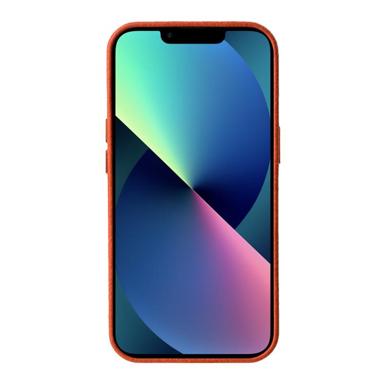 For iPhone 13 melkco Litchi Texture Genuine Leather Phone Case with Metal Lens Frame