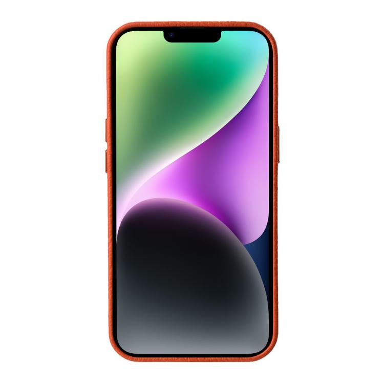 For iPhone 14 melkco Litchi Texture Genuine Leather Phone Case with Metal Lens Frame