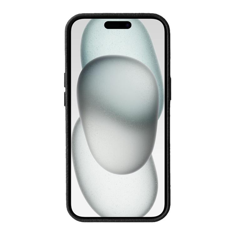 For iPhone 15 melkco Litchi Texture Genuine Leather Phone Case with Metal Lens Frame
