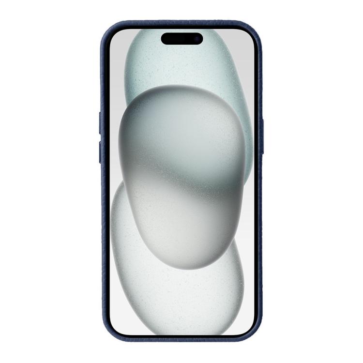 For iPhone 15 melkco Litchi Texture Genuine Leather Phone Case with Metal Lens Frame
