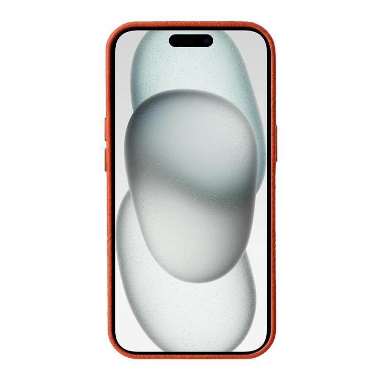 For iPhone 15 melkco Litchi Texture Genuine Leather Phone Case with Metal Lens Frame