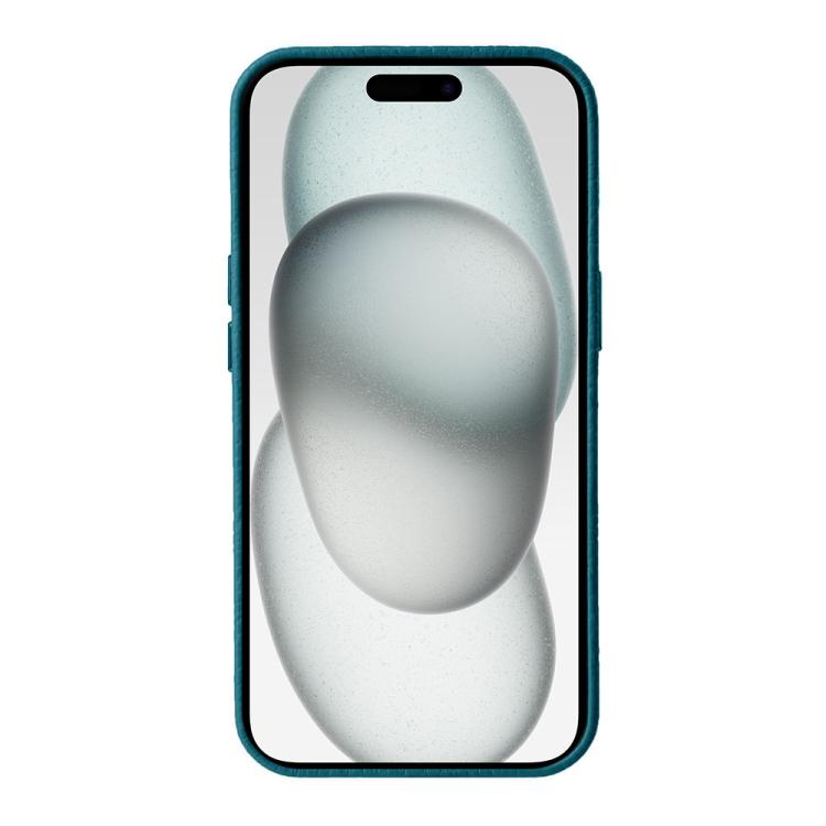 For iPhone 15 melkco Litchi Texture Genuine Leather Phone Case with Metal Lens Frame