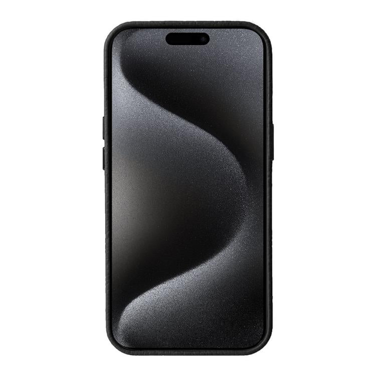 For iPhone 15 Pro Max melkco Litchi Texture Genuine Leather Phone Case with Metal Lens Frame