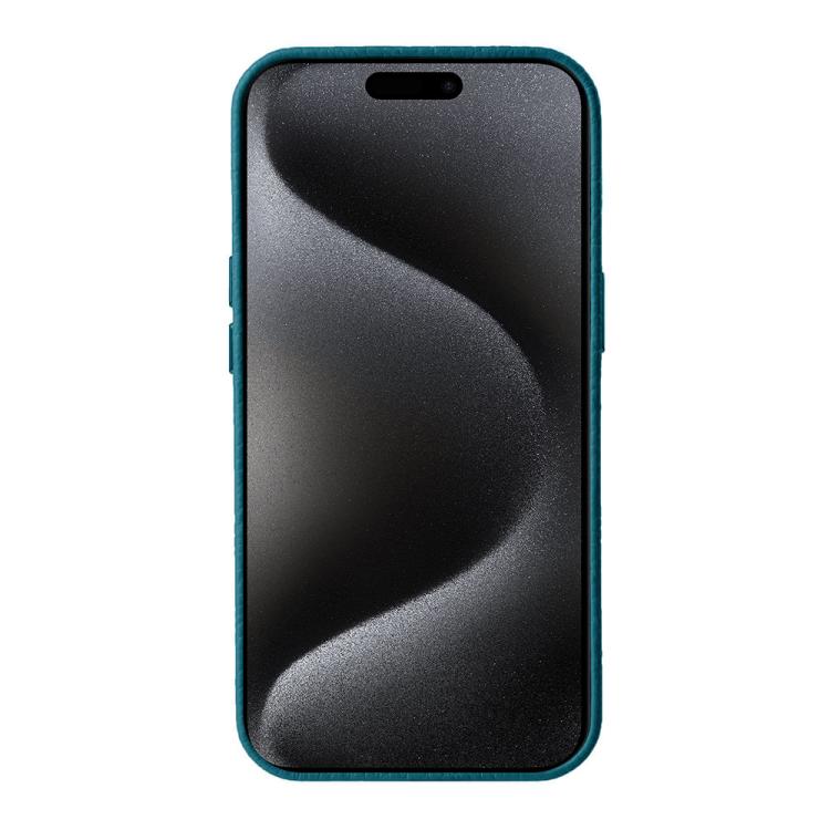 For iPhone 15 Pro Max melkco Litchi Texture Genuine Leather Phone Case with Metal Lens Frame