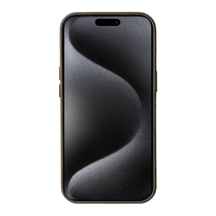 For iPhone 15 Pro Max melkco Litchi Texture Genuine Leather Phone Case with Metal Lens Frame