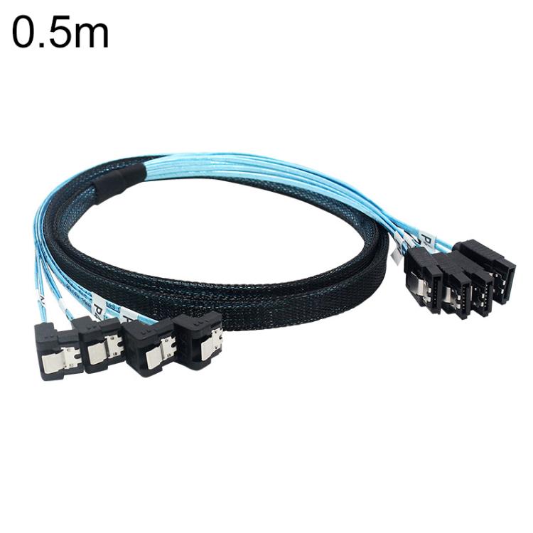 WG174 4 x SATA Straight Head to 4 x SATA Elbow 6Gbps Cable, Length:0.5m