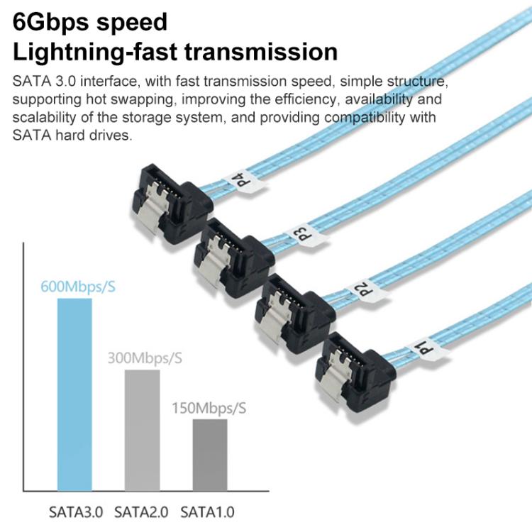 WG174 4 x SATA Straight Head to 4 x SATA Elbow 6Gbps Cable, Length:1m