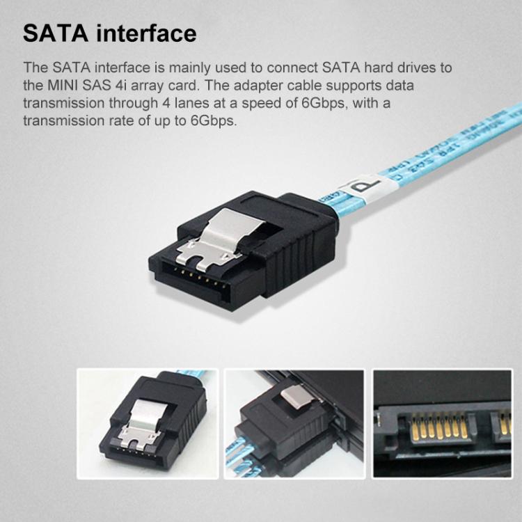WG174 4 x SATA Straight Head to 4 x SATA Elbow 6Gbps Cable, Length:1m